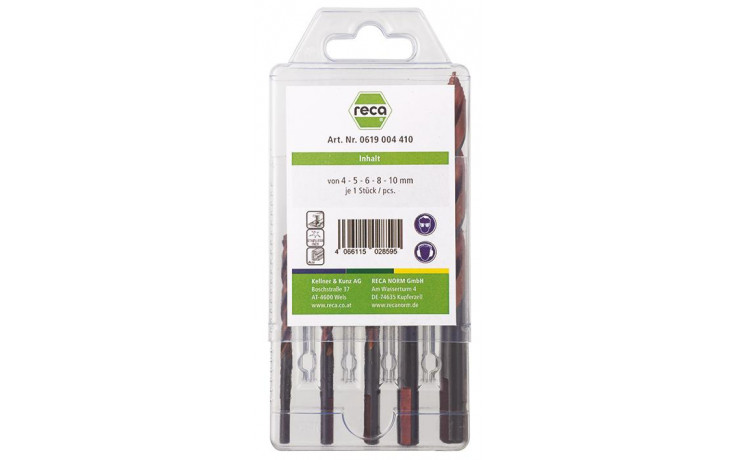 RECA TIP TOP Spiralbohrer Starter HSSX-O Set 5-teilig 4 - 10 mm