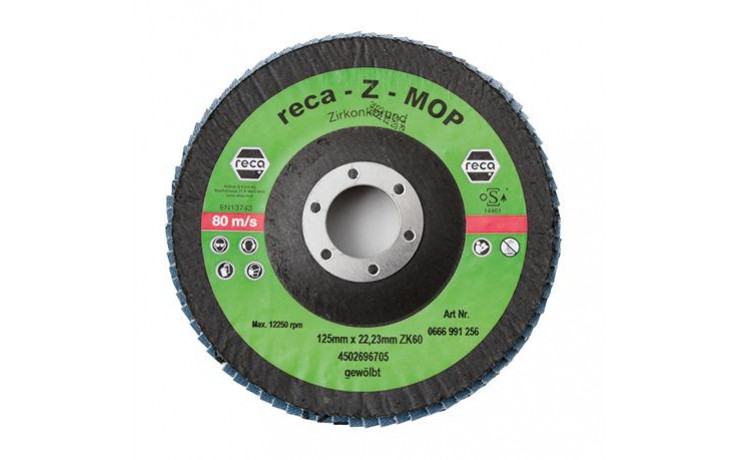RECA Z Mop Schleifteller Zirkonkorund gewölbt Durchmesser 115 mm Bohrung 22,23 mm Korn 40