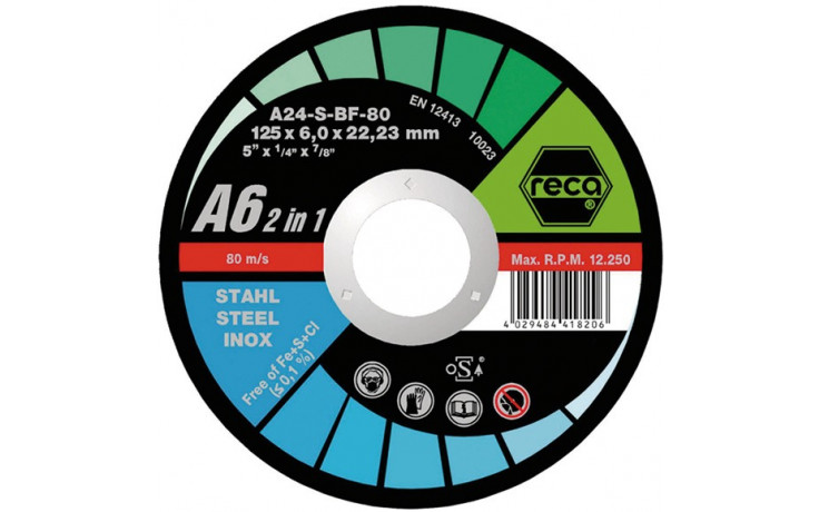 RECA Schruppscheibe A8 2in1 gekröpft Durchmesser 180 mm Stärke 8 mm Bohrung 22,23 mm