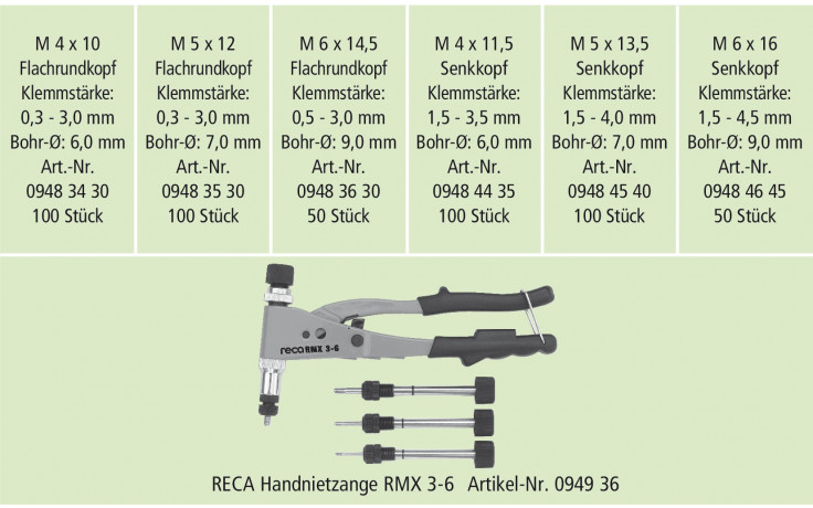 RECA Sortiment - Blindnietmuttern Stahl - 500-teilig