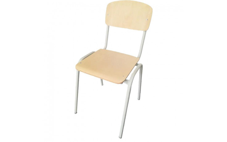 Staplestuhl mit Metallgestell und Holz Auflage, H/44 cm B/37,5 cm T/38 cm