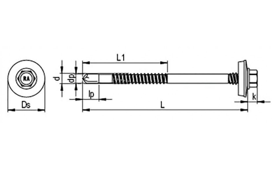 Sandwich Bohrschraube - Ø19 EPDM-Dichtscheibe - Bimetall/Ruspert® - 5,5 X 210 - SW8