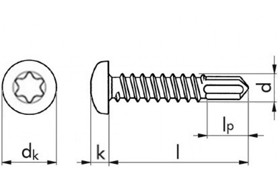 Bohrschraube Linsenkopf ~ DIN 7504N - A2 - 3,9 X 16 - TX15