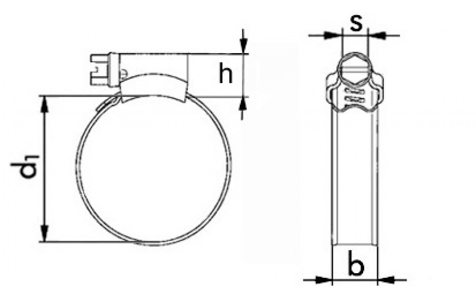 Schlauchschelle mit Schneckengewinde DIN 3017-1 - Form A - W1 - Bandbreite 12 - Spannbereich 150 - 170