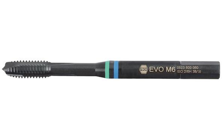 RECA EVO Maschinengewindebohrer HSS-Co, M5 Grün-/Blauring, Durchgangsloch