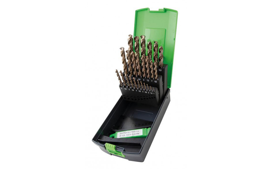 RECA Spiralbohrer Kassette Safe Ultra Inox HSS Co5 DIN 338 Durchmesser 1-13 mm 34-teilig Durchmesser 1 - 5 mm doppelt bestückt