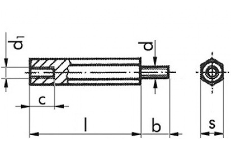 Abstandsbolzen mit Innen- und Außengewinde - Stahl - verzinkt blau - Schlüsselweite 8 - M5 X 10-6-10 - mit Gewindefreistich