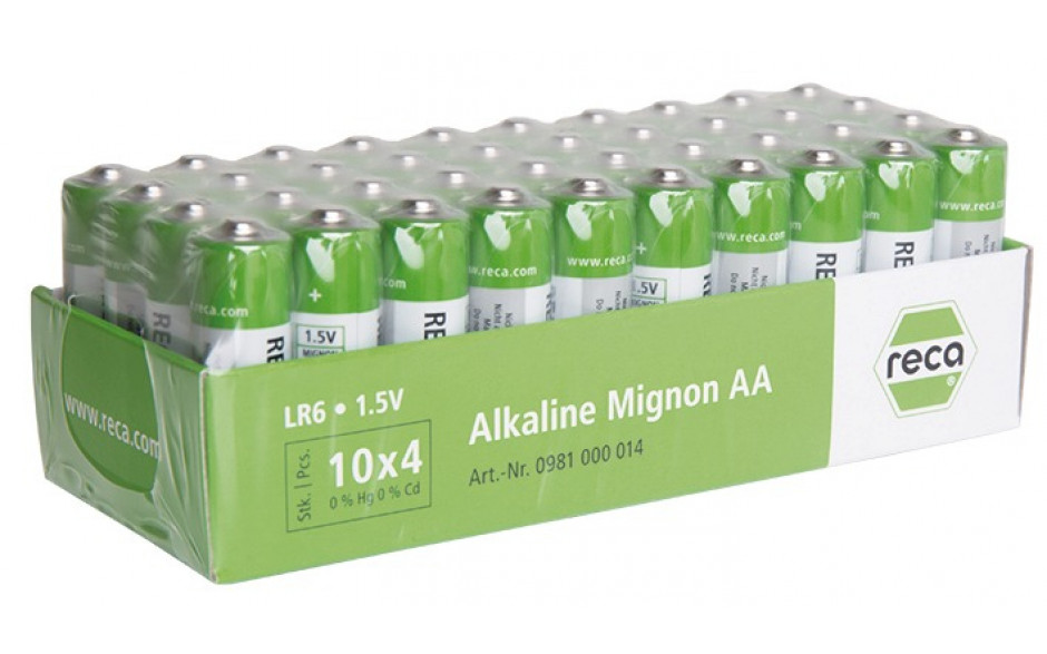 RECA Batterie Alkaline Typ AA Mignon weiß/grün 40 Stück