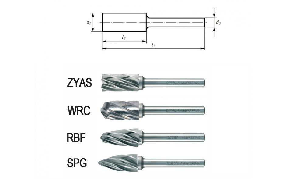 RECA Hartmetall-Frässtifte Spitzbogenform, aluminium, Durchmesser x Länge 12 x 25 mm mit 6 mm Schaft