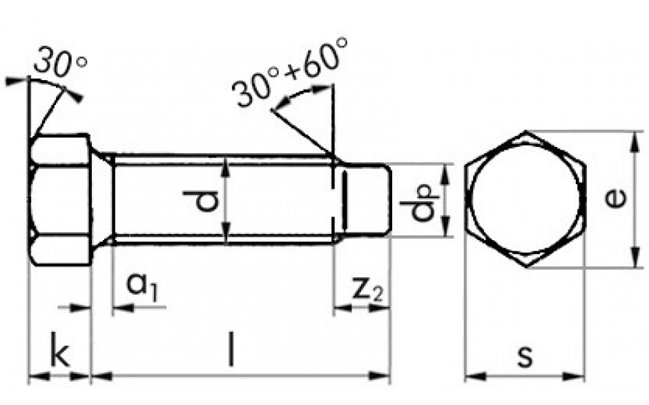 Sechskantschraube mit Zapfen DIN 561 - 22H - blank - M6 X 25