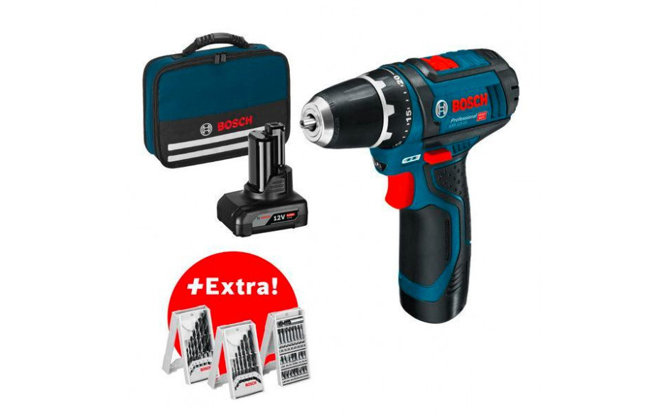 Akku-Bohrschrauber GSR 12V-15, mit 1 x 2.0 Ah, 1 x 4.0 Ah, Zubehör-Set in Tasche