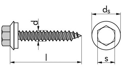 Fassadenbauschraube Form A mit EPDM Dichtscheibe Ø16 - A2 - 6,5 X 50