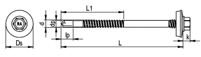 Sandwich Bohrschraube - Ø19 EPDM-Dichtscheibe - Bimetall/Ruspert® - 5,5 X 210 - SW8