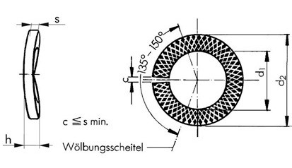 Sperrkantringe f. Sechskantschrauben M 10=10,2mm Federstahl Dacromet-beschichtet