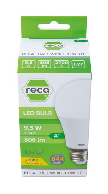 RECA LED BULB 9,5W E27 WARMWEIß 806LM