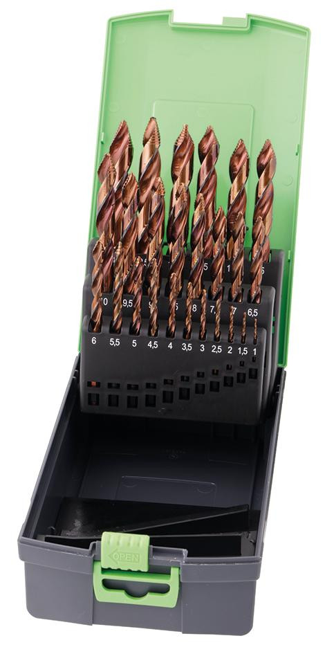 RECA Spiralbohrerkassette TIP TOP HSSX-O DIN 338 Durchmesser 1 - 13 mm 25-teilig