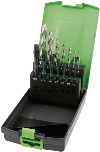 RECA Maschinengewindebohrer-Satz HSS-CO Durchgangslöcher für Edelstahl M3-12+KLB