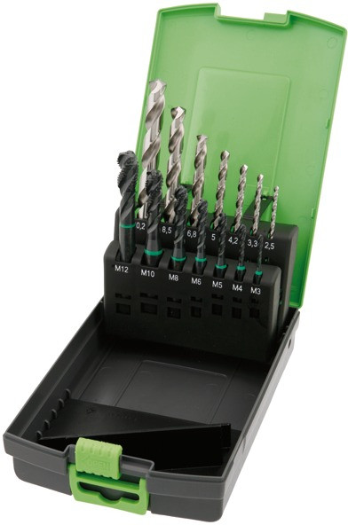 RECA Maschinengewindebohrer-Satz HSS-CO Sacklöcher für Edelstahl M3-12+KLB