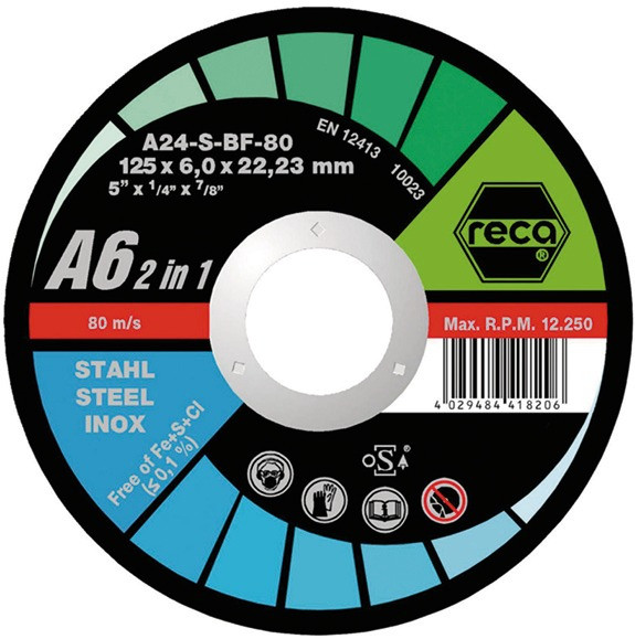 RECA Schruppscheibe A8 2in1 gekröpft Durchmesser 180 mm Stärke 8 mm Bohrung 22,23 mm