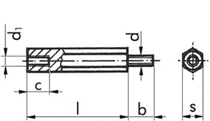 Abstandsbolzen mit Innen- und Außengewinde - Stahl - verzinkt blau - Schlüsselweite 8 - M5 X 25-11-10 - mit Gewindefreistich
