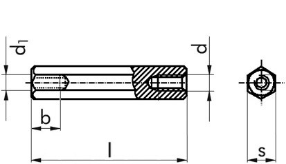 Abstandsbolzen mit beidseitigem Innengewinde - Stahl - verzinkt blau - Schlüsselweite 10 - M6 X 15-15