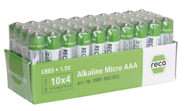 RECA Batterie Alkaline Typ AAA weiß grün 40 Stück