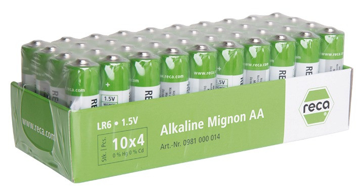 RECA Batterie Alkaline Typ AA Mignon weiß/grün 40 Stück