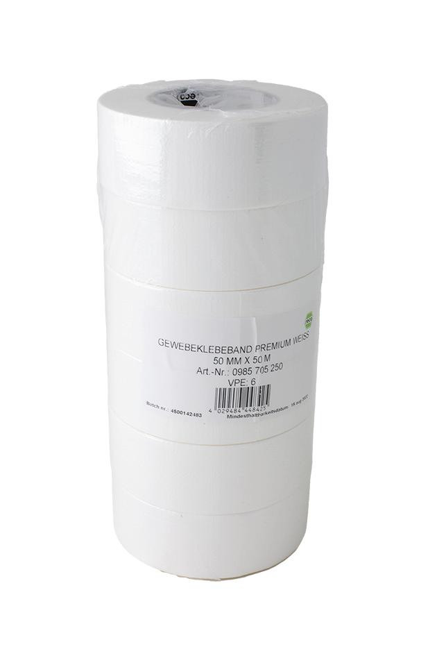 Gewebeklebeband Weiß 50mm x 50m x 225µm