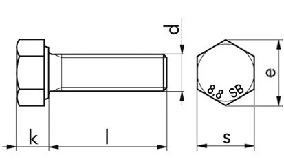 SB-Garnitur Sechskantschraube-Mutter EN 15048 - ISO 4017 - 8.8U/ ISO 4032 - 8 - feuerverzinkt - M12 X 25 - CE