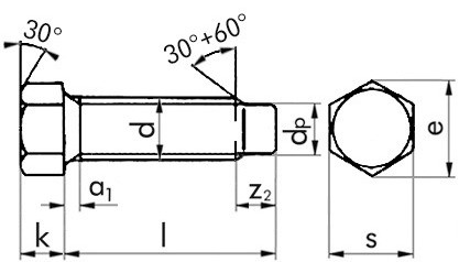 Sechskantschraube mit Zapfen DIN 561 - 22H - blank - M6 X 16